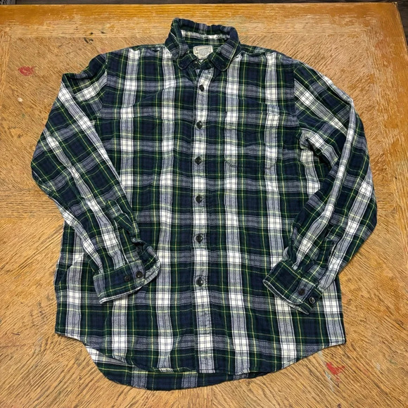 L.L.Bean Mens Medium Green Plaid Flannel Cotton Long Sleeve Button Down Shirt - Picture 1 of 4